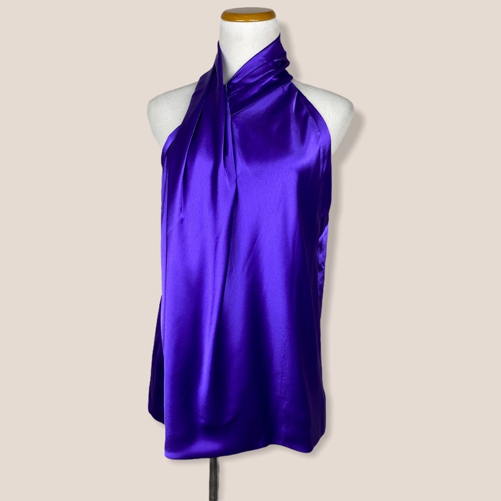 Satin Halter Tie-Neck Blouse in Royal Purple